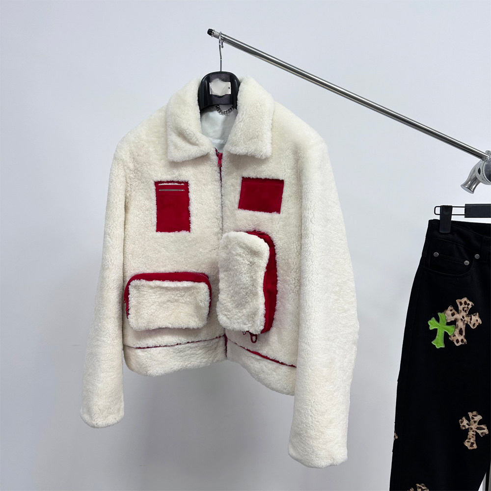 Custom Fleece Jacket High Quality Patchwork Heavyweight Winter Coat Turn Down Collar Pockets Men's Fleece Jackets