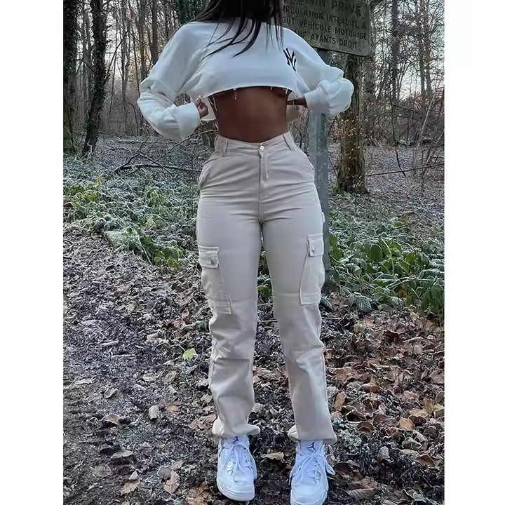 Slim Vintage Y2k Streetwear Elastic Wide Leg Trousers Fashion Jeans Women High Waist Casual Baggy Pants Straight Leg Cargo Pants