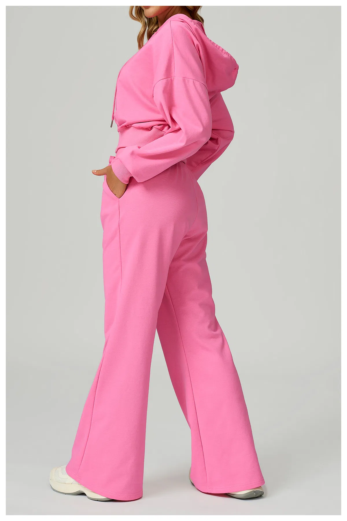 Women High-Waisted Loose Sweatpants with Drawstring Pockets Straight-Leg Casual Trousers