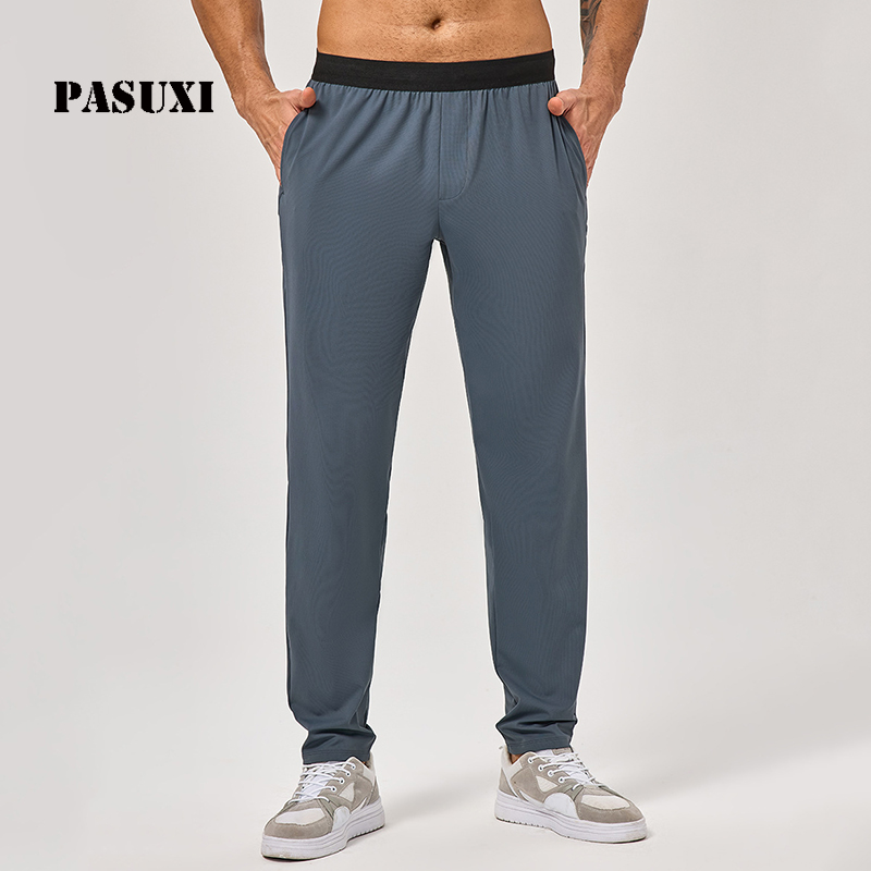 PASUXI Regular Fit Straight Leg Drapey Jogger Pants High Elastic Breathable Quick Dry Summer Solid Workout Running Casual