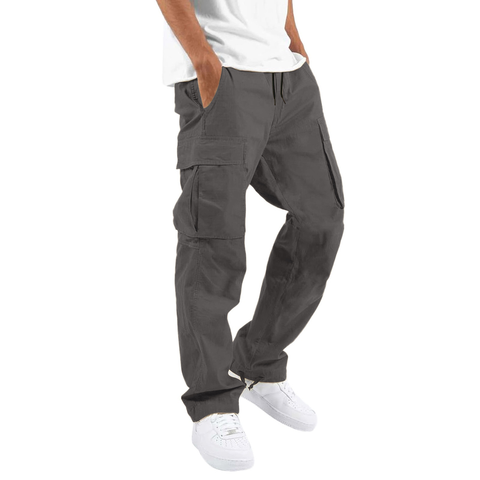 RNSHANGER Fashion Drawstring Men Multi Pocket Cargo Pants Spring and Autumn New Men's Overalls Cargo Pant European and American