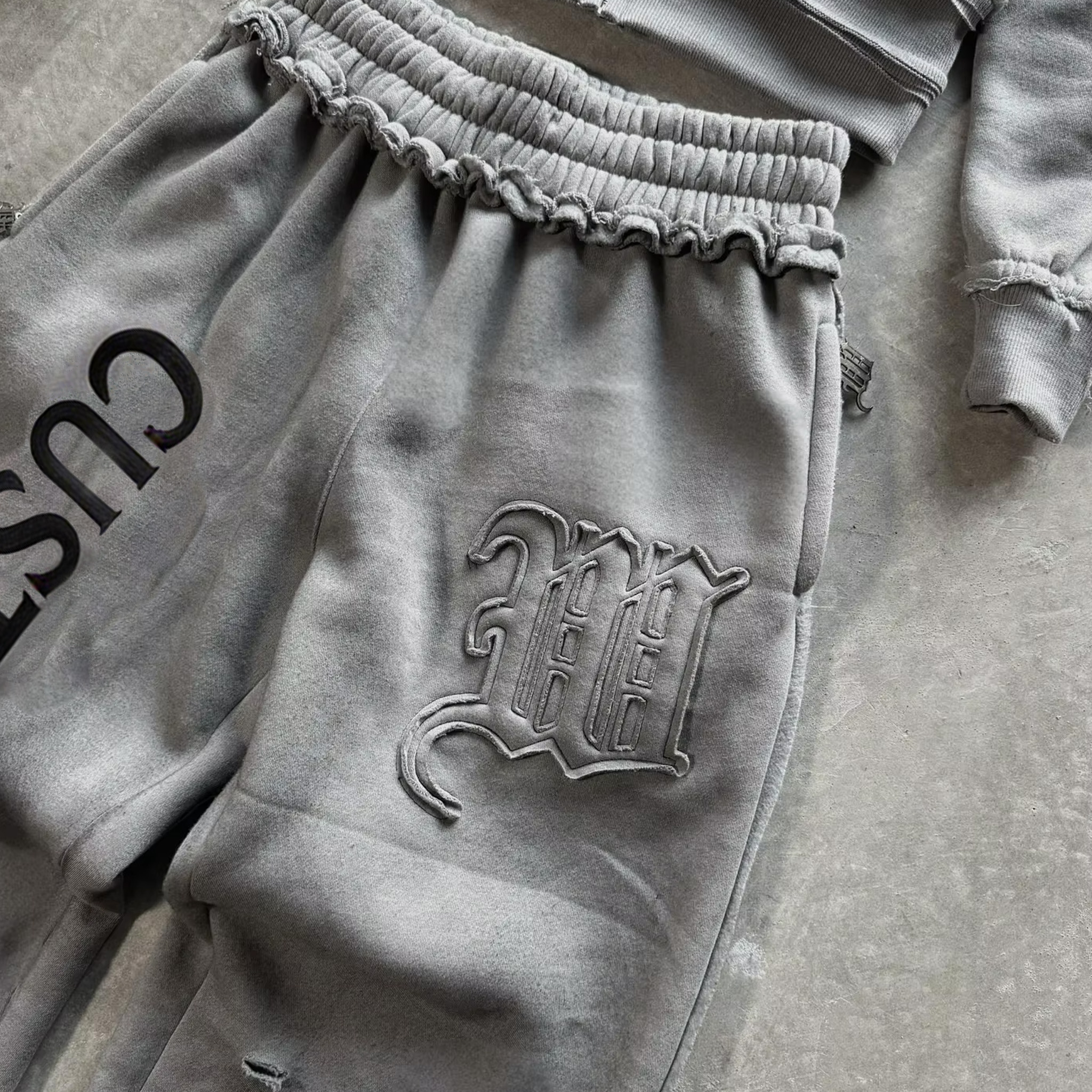 Streetwear Sweatpants And Hoodie Set 100% Cotton Double Layered Wash Hoodie Heavyweight Distressed French Terry Mens Tracksuits
