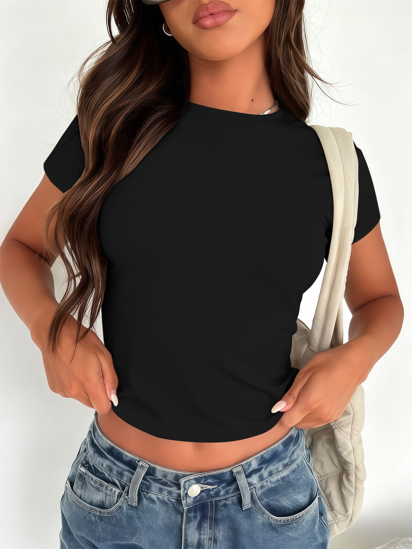 New Arrivals Ladies Solid Color Summer Tops Round Neck Short Sleeves T-shirt Blank Basic Crop Tank Top Women