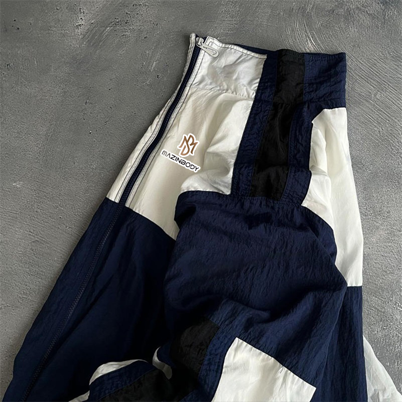 Custom Men's Black And White Contrast Jacket Street Vintage Polyester Zipper Oversized Windbreaker Jacket