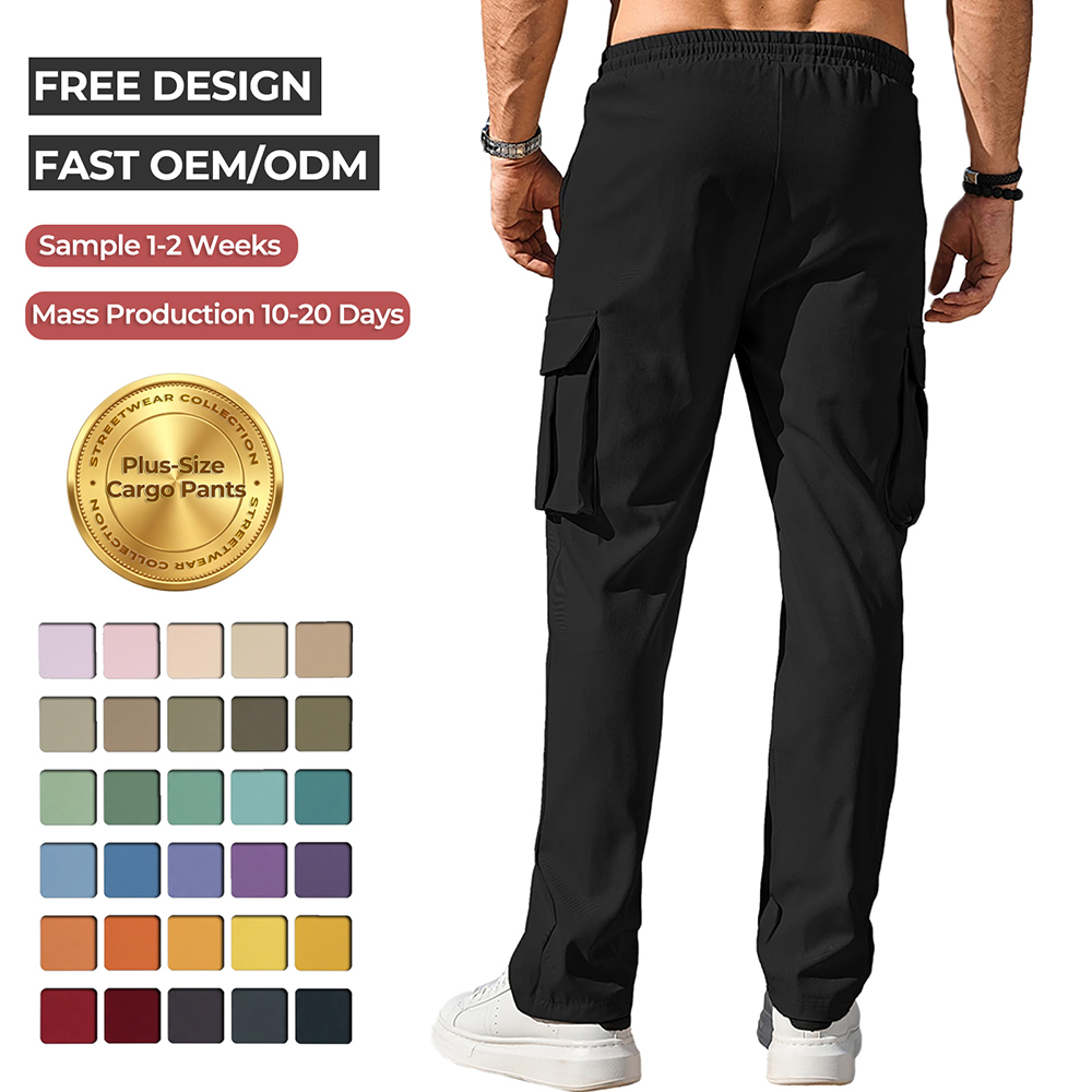 Wholesale Mens Baggy Cargo Pants Streetwear Techwear Loose Fit Drawstring Waist Joggers Multi Pocket Trousers Custom Logo OEM
