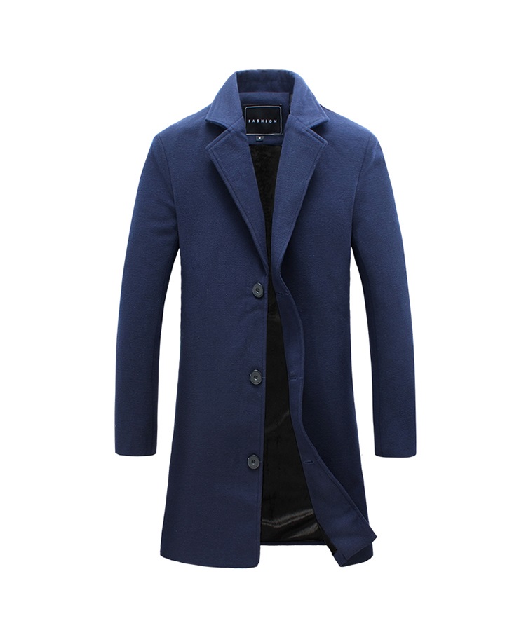 Mens New Fashion Design Long Coat Woolen Blended Slim Trench Coat