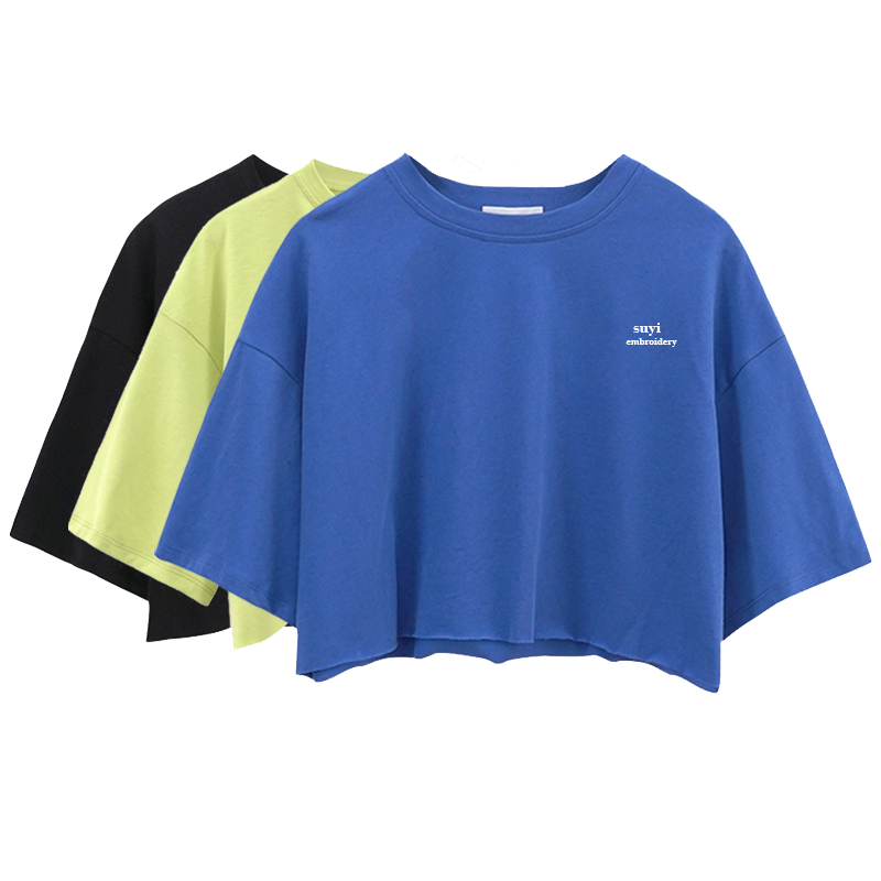 Casual Style Women Crop tops 100% Cotton Custom Logo Screen Print 5 Color Fashion Crop tops 230gsm