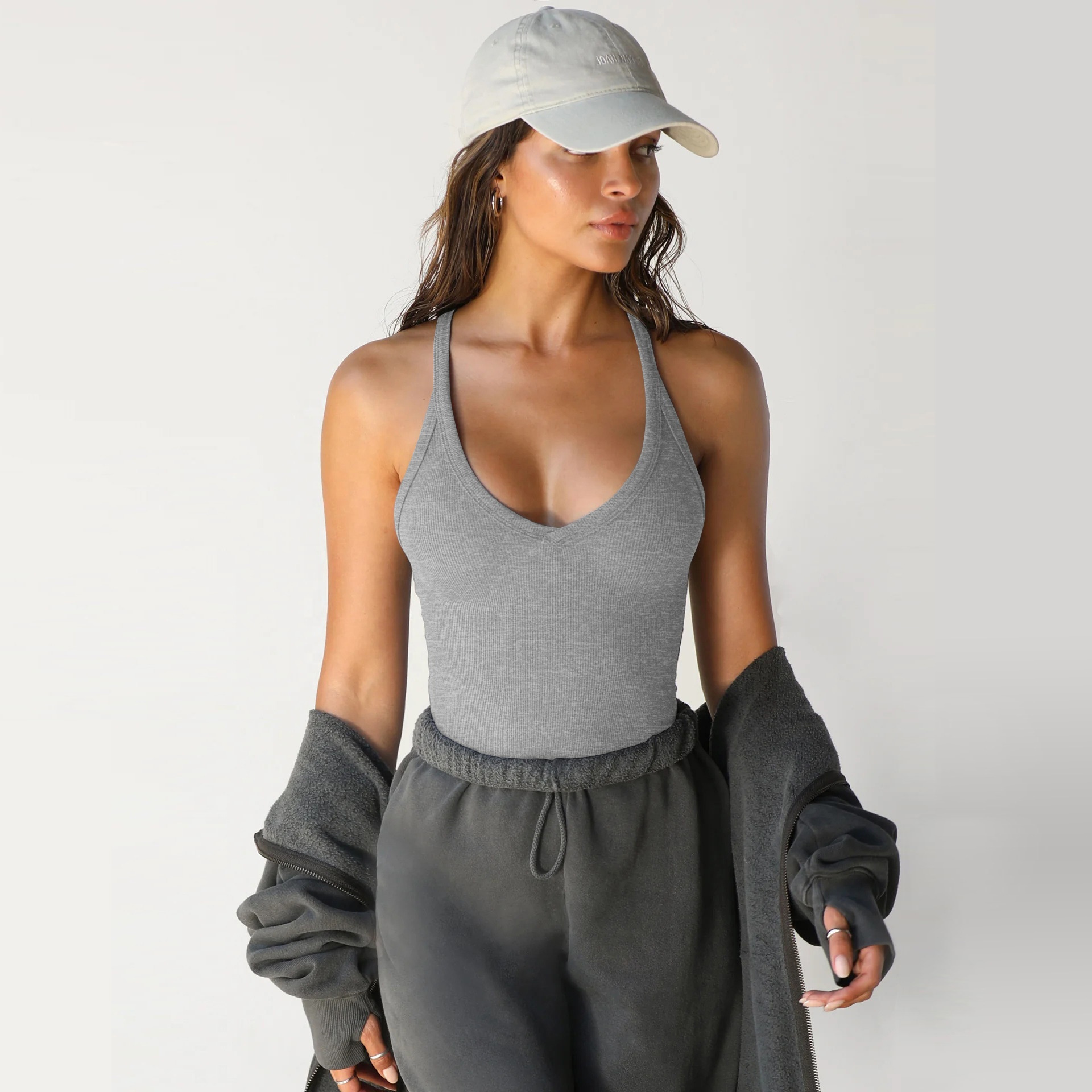Custom Logo OEM Private Label Wholesale Casual Soft Ribbed Basic Knitted Workout Fitness Women Tank Top