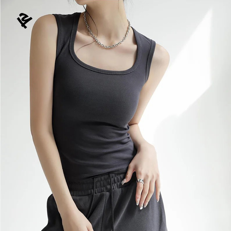 Custom Cotton Square Neck Sleeveless Crop Tank Top Slim Fit Stretchy Ribbed Casual Summer Basic Tops for Women
