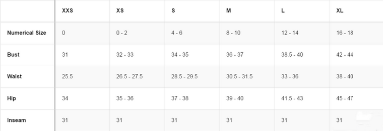 Size Specification Chart