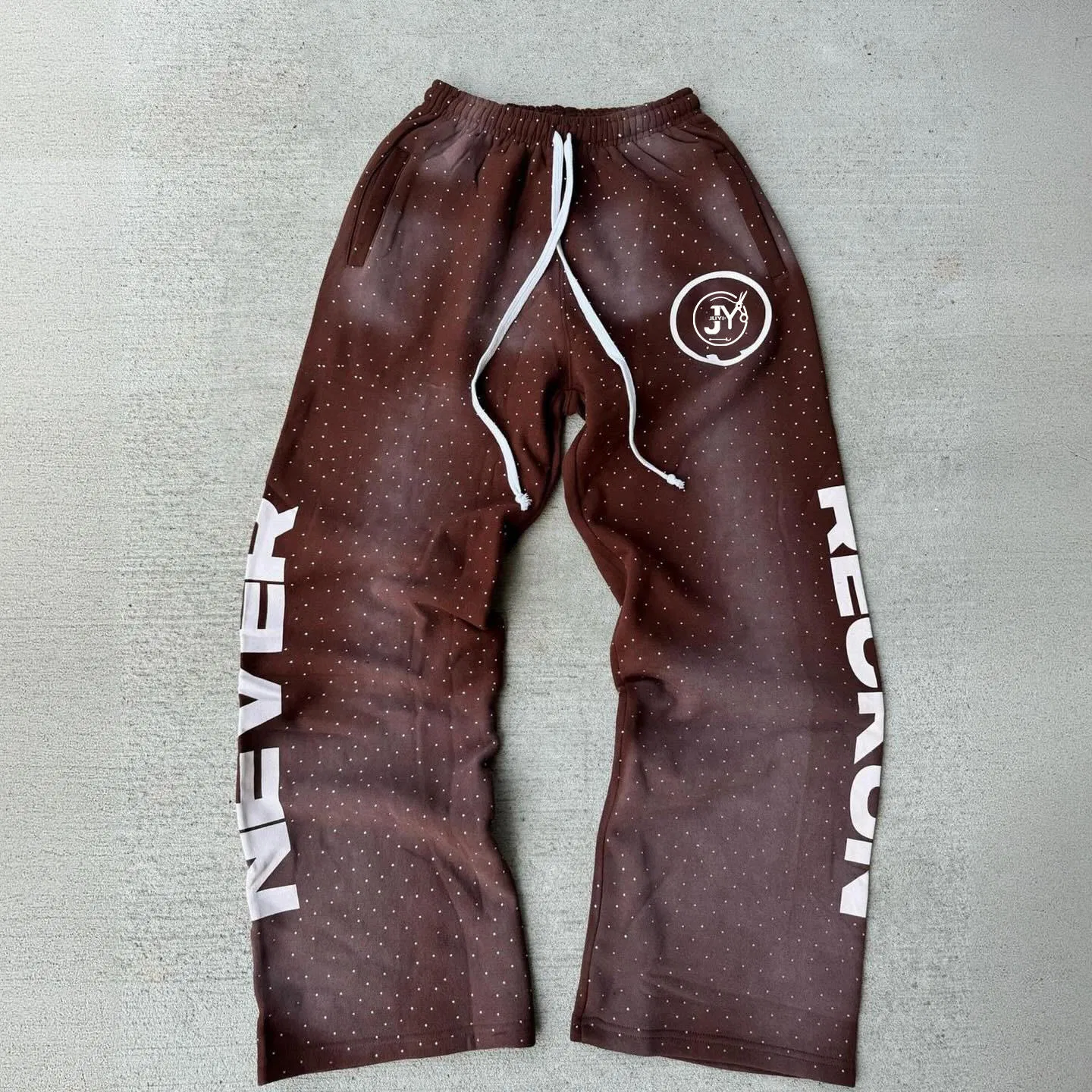 Men's Oversized French Terry Sweatpants Streetwear Custom Embroidery Logo All Print Rhinestone Straight Wide Leg Sweatpants