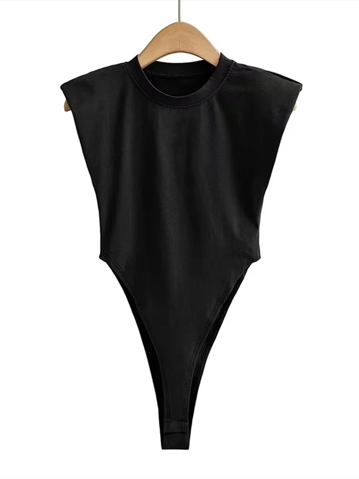 Black Sleeveless Body Suits for Women White Padded Shoulder Bodysuit Sexy Tops Women Summer One-pieces Bodycon Bodysuit