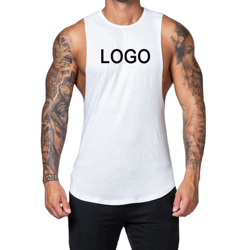Custom Logo White Black Cotton Men's Workout Stringer Bodybuilding Tank Top Fitness Gym Men's Tank Top Mens Tshirts