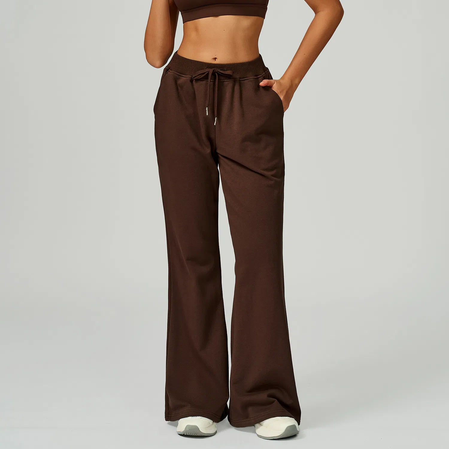 Women High-Waisted Loose Sweatpants with Drawstring Pockets Straight-Leg Casual Trousers