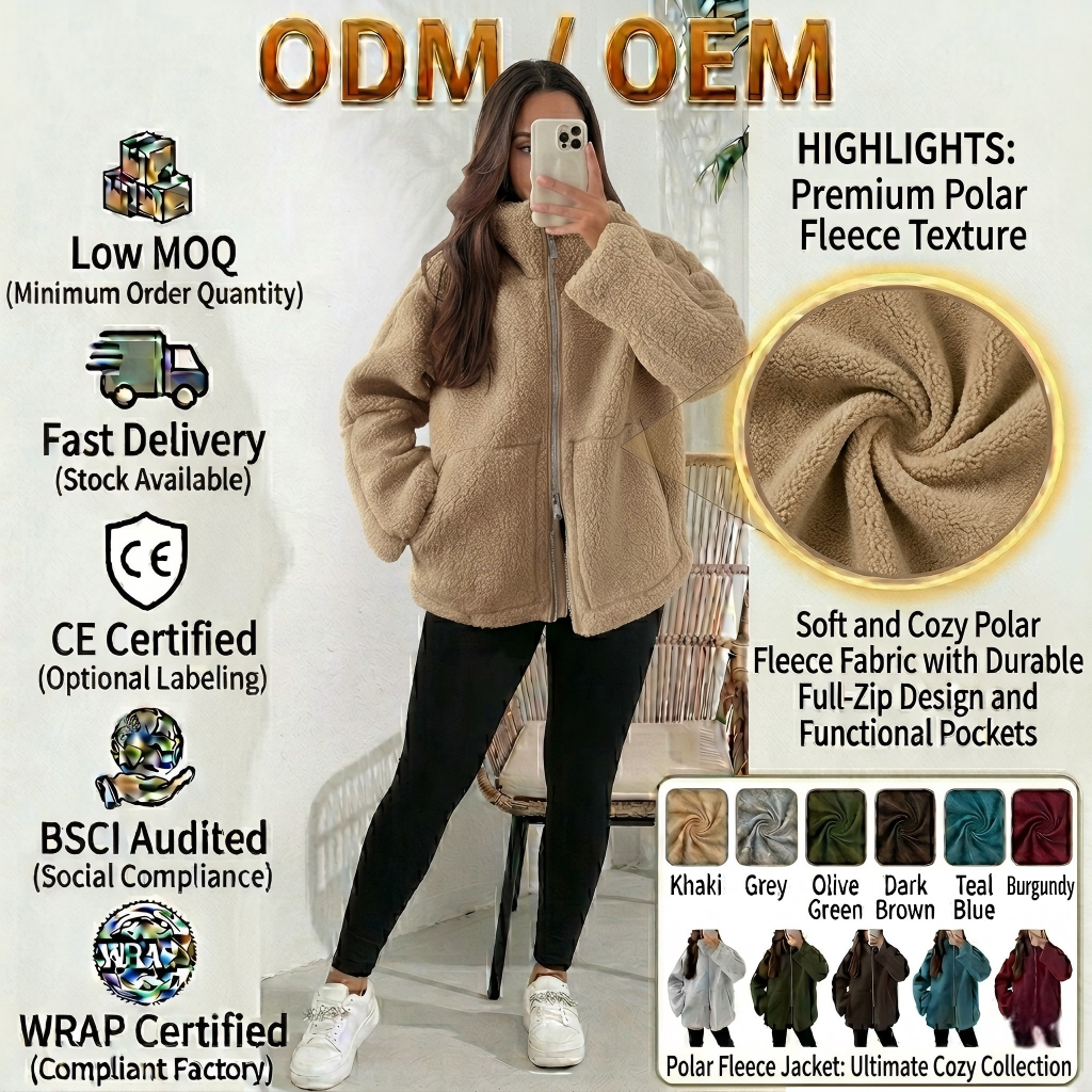 Women's Winter Fleece Turtleneck Coat Solid Color Warm Zipper Jacket Windproof and Sustainable
