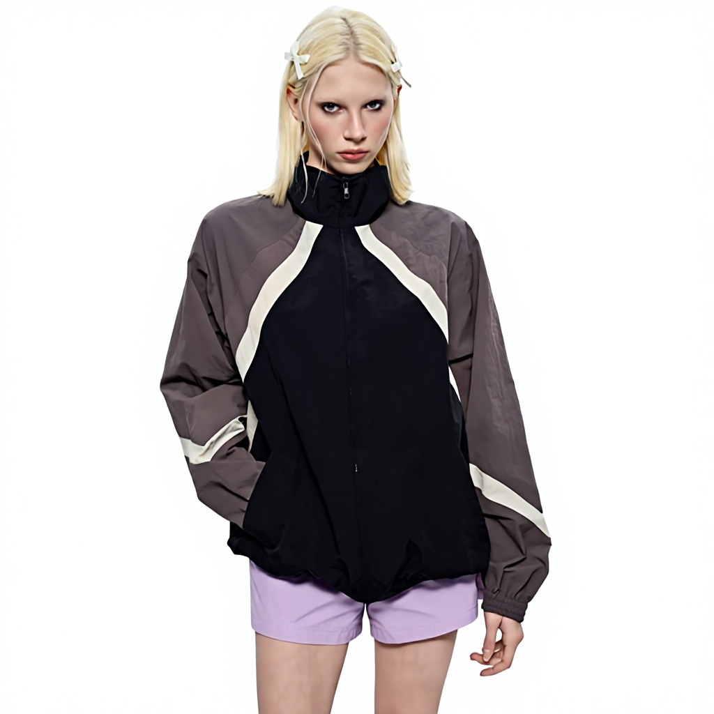 Custom Men's Windbreaker Jacket-Zip-Up Nylon Varsity Style Oversized Fit Windproof &amp; Patchwork Design