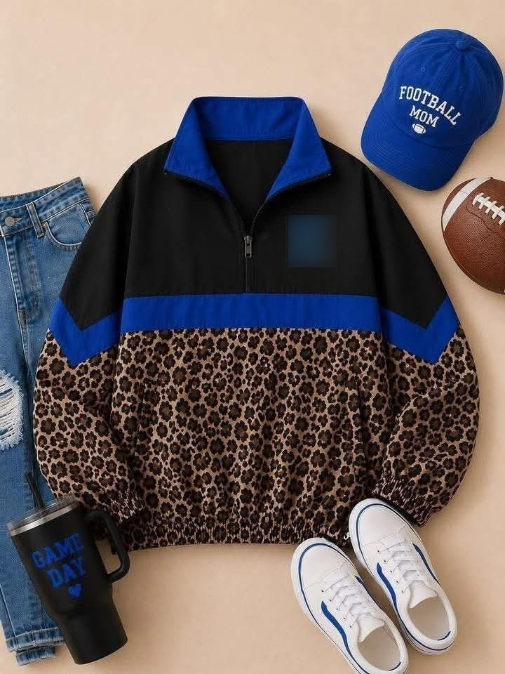 Loveda Custom Vintage Team Logo 1/4 Zip Windbreaker Checkered Leopard Print Long Sleeve Quarter Zip Jacket Embroidered Pullover
