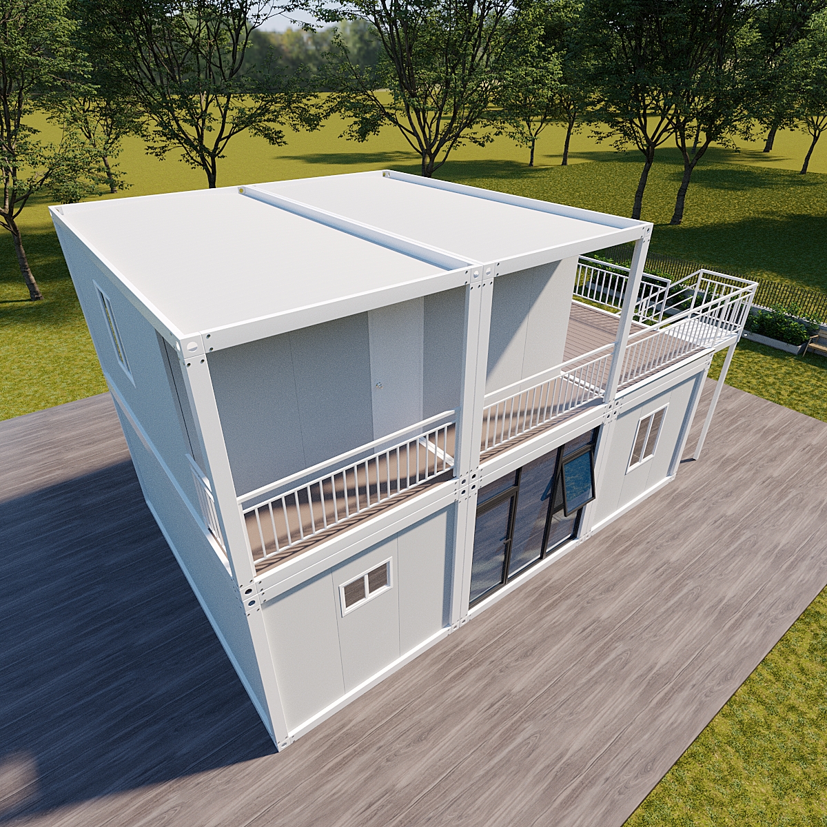 Two Story Prefab Container House Double Layer with Terrace Modular Preassembled Foldable Villa for Residential Living Use
