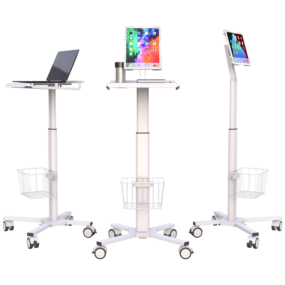 Medical Mobile Gas Spring Workstation Cart Height Adjustment Medical Emergency Trolley For Sale Hospital Tablet Laptop Stand
