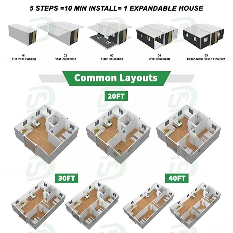 Factory Customized Luxury 3-in-1 Folding Family Prefab Home Expandable 40ft Container House Classroom Made of Steel