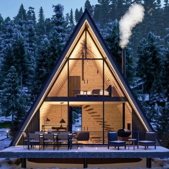 Prefab Luxury A-Frame Triangular Villas Fast Install Modular Prefabricated Container House With Terraces For Hotels
