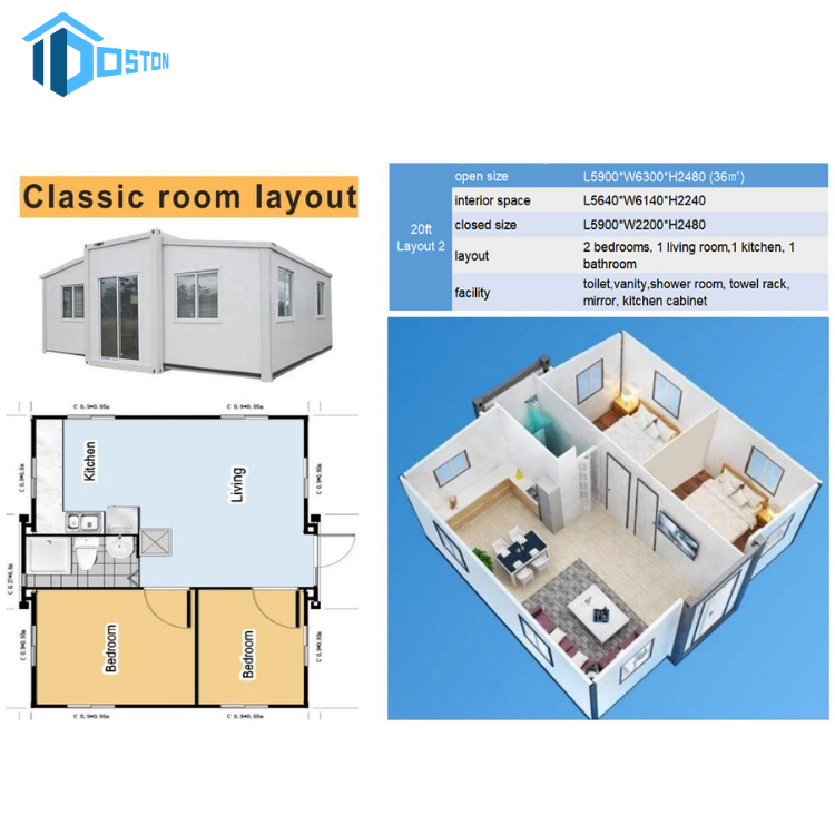 40ft High Cube Container House Expandable Prefab Modular Office Mobile Wheels for School Living Room Bedroom for Construction