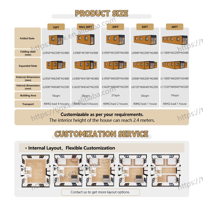 Luxury Mobile Prefab House 20ft 40ft Double Wing Prefabricated Folding Homes 2 3 Bedrooms Modular Expandable Container House