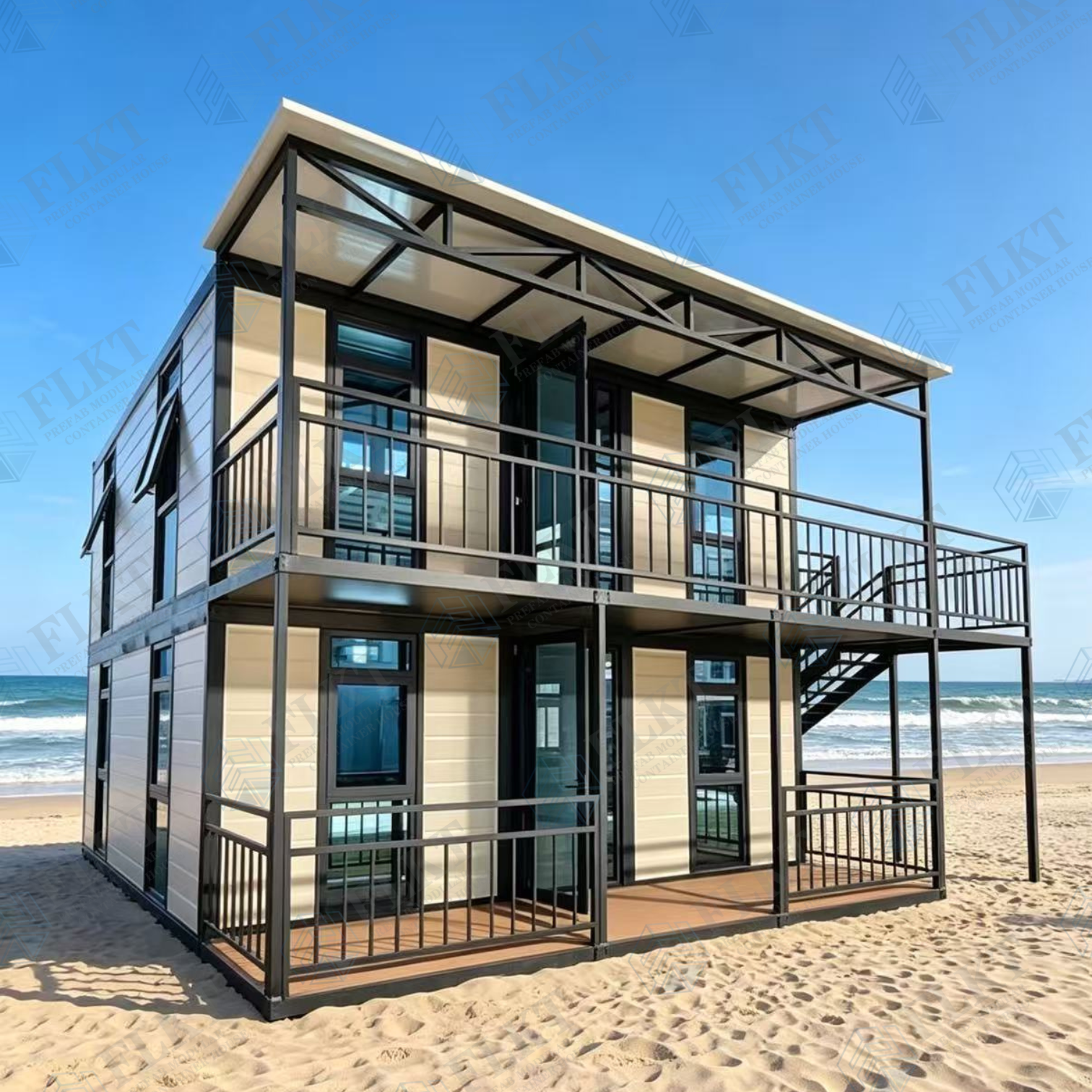 FLKT Fast Install Double Layer Double Wing Expandable Prefab House Portable 2 Storey Container Home Luxury Prefabricated Villa