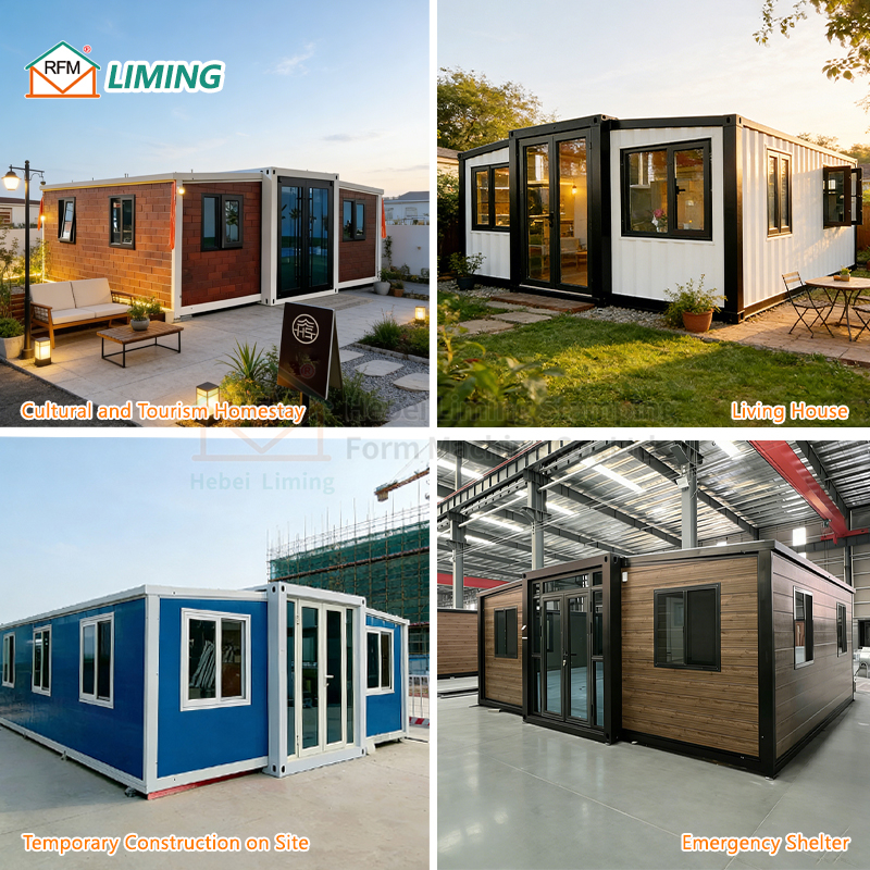 Expandable Double Wing Folding House Steel Frame Prefab Living House Waterproof Insulated Temporary Dormitory Office Cabin