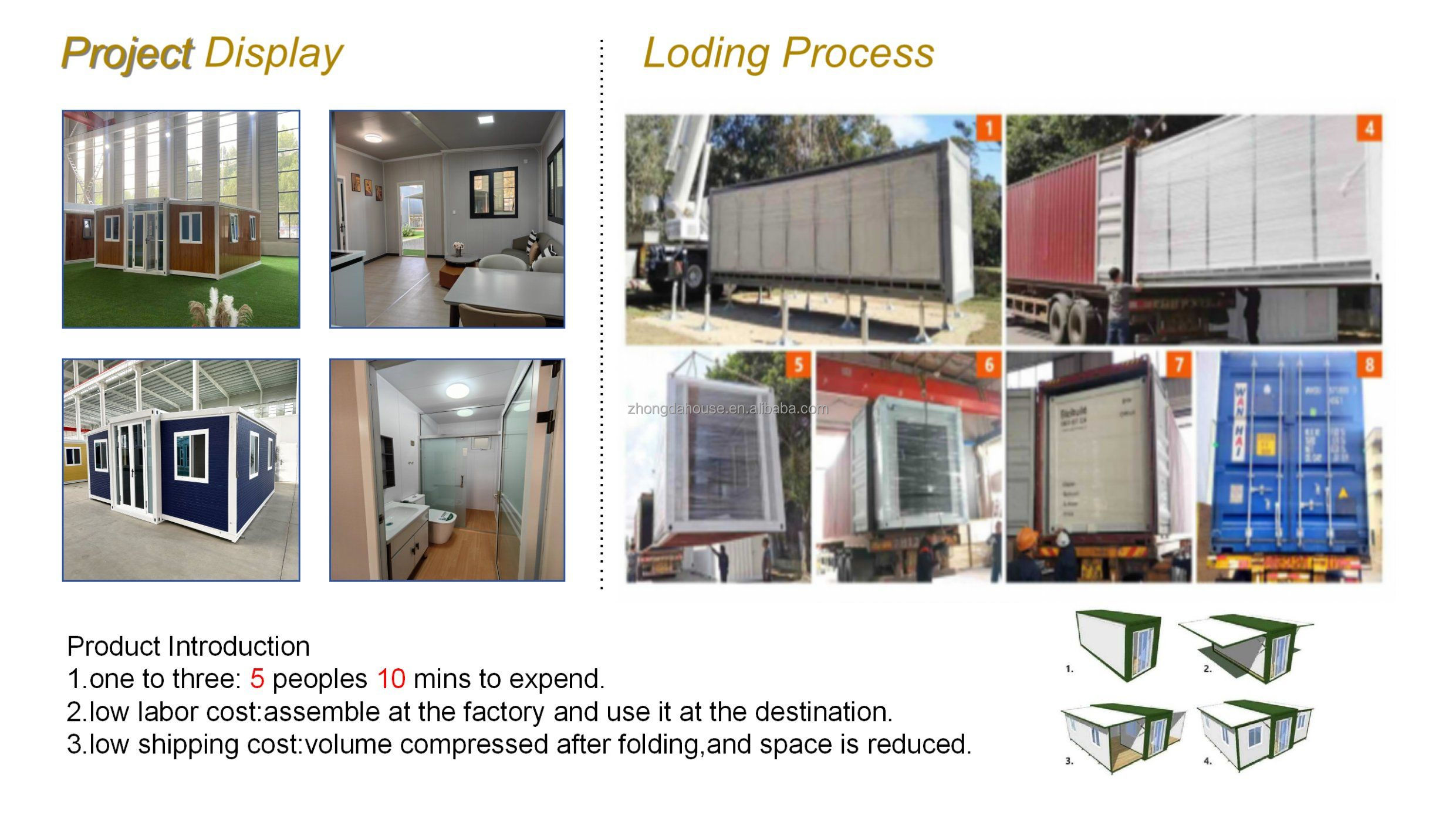 Custom Expandable Container Double Wing Folding Prefab House with Galvanized Steel Frame and Sandwich Panel for Apartment Use