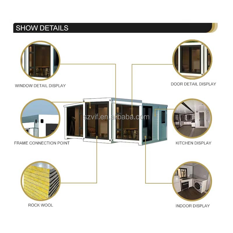 Steel Structure Expandable Shipping Container House 3 Bed Living House Container 3 Rooms With Glass