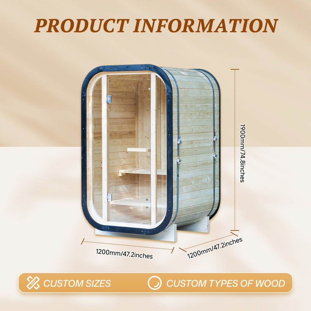 Luxury Outdoor Pod Sauna Room With Full Glass Front Thermowood Backyard Garden Home Wellness Retreat Cabin