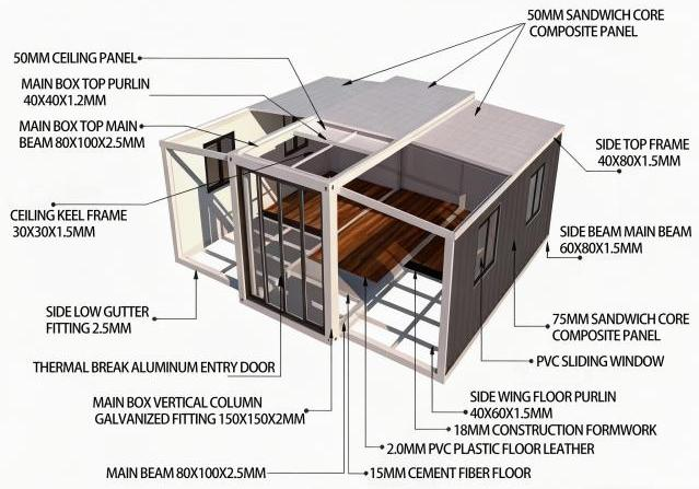 Expandable Foldable Container Homestay Prefab Integrated House for Export Modular Mobile Cabin for Camping &amp; Resort
