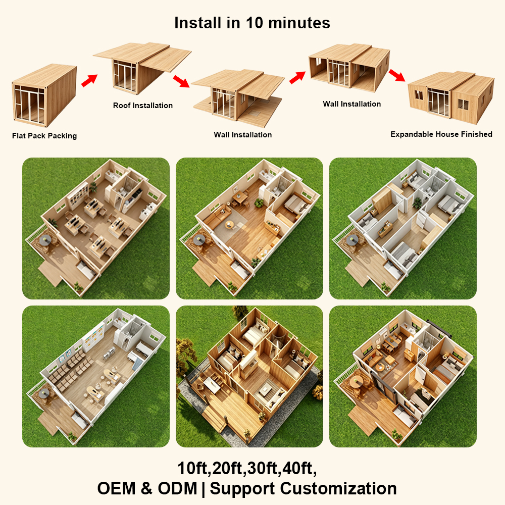 Export Double Wing Expandable Container Room Modular Tiny Home 3 Bedroom Livable Soundproof Waterproof Mall Use Steel Structure