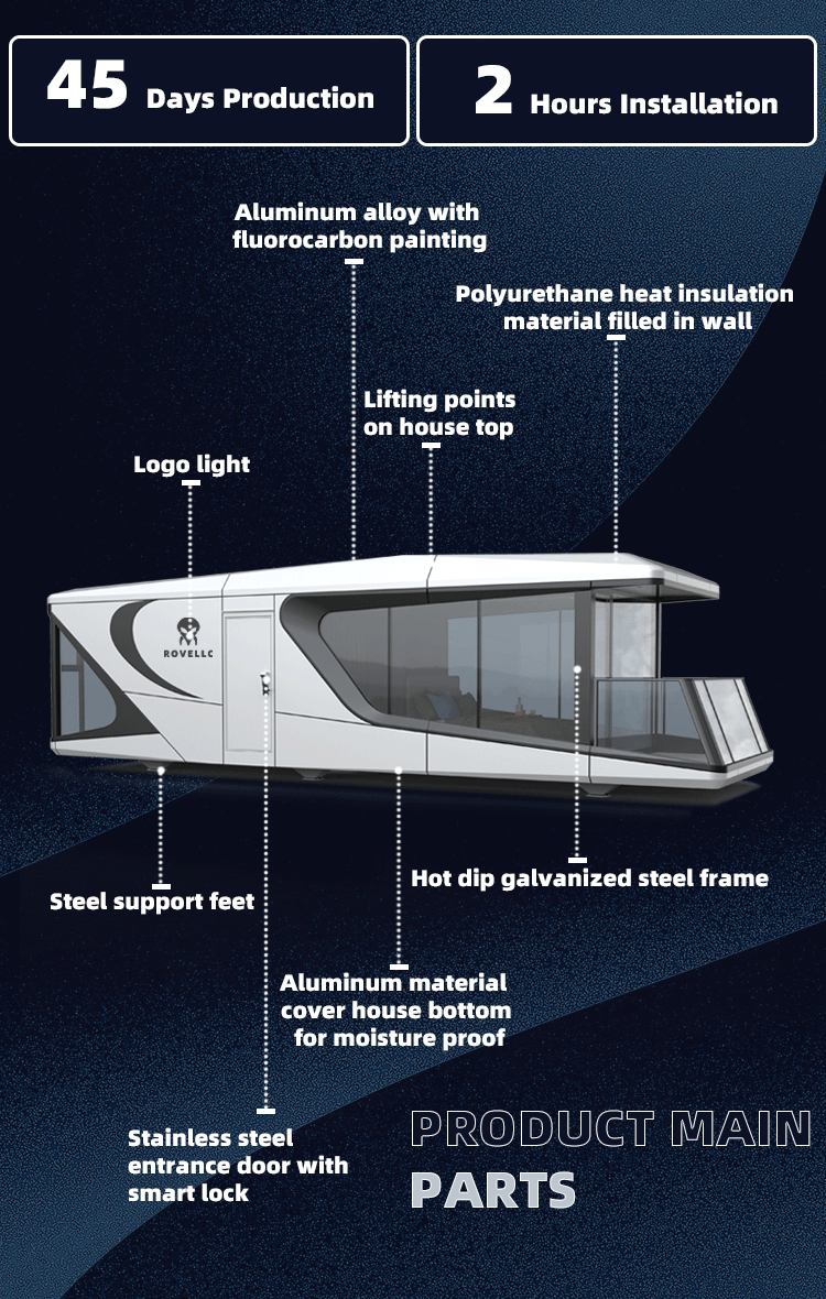 Luxury Prefabricated Modular Tiny Commercial Space Mobile Modern Capsule House Airship Pod Capsule Room for Living Resort