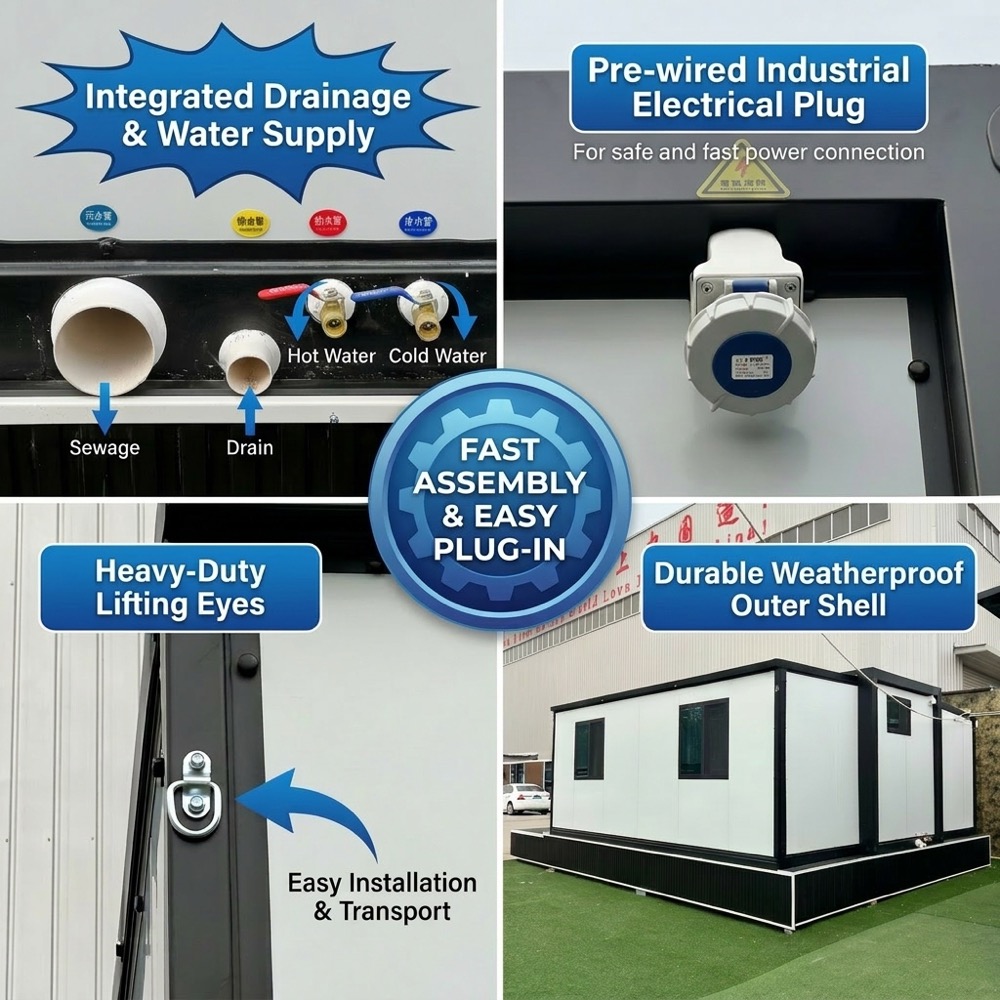 Modern 20ft Double Wing Luxury Greenhouse Prefabricated Modular Expandable Waterproof Tiny House For Hotel Office Villa Use