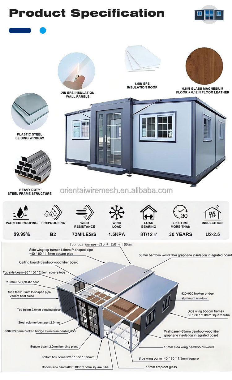 Large Space Double Side Wing Expandable Container House Open Plan Interior Modern Fold Out Prefab House for Family Living