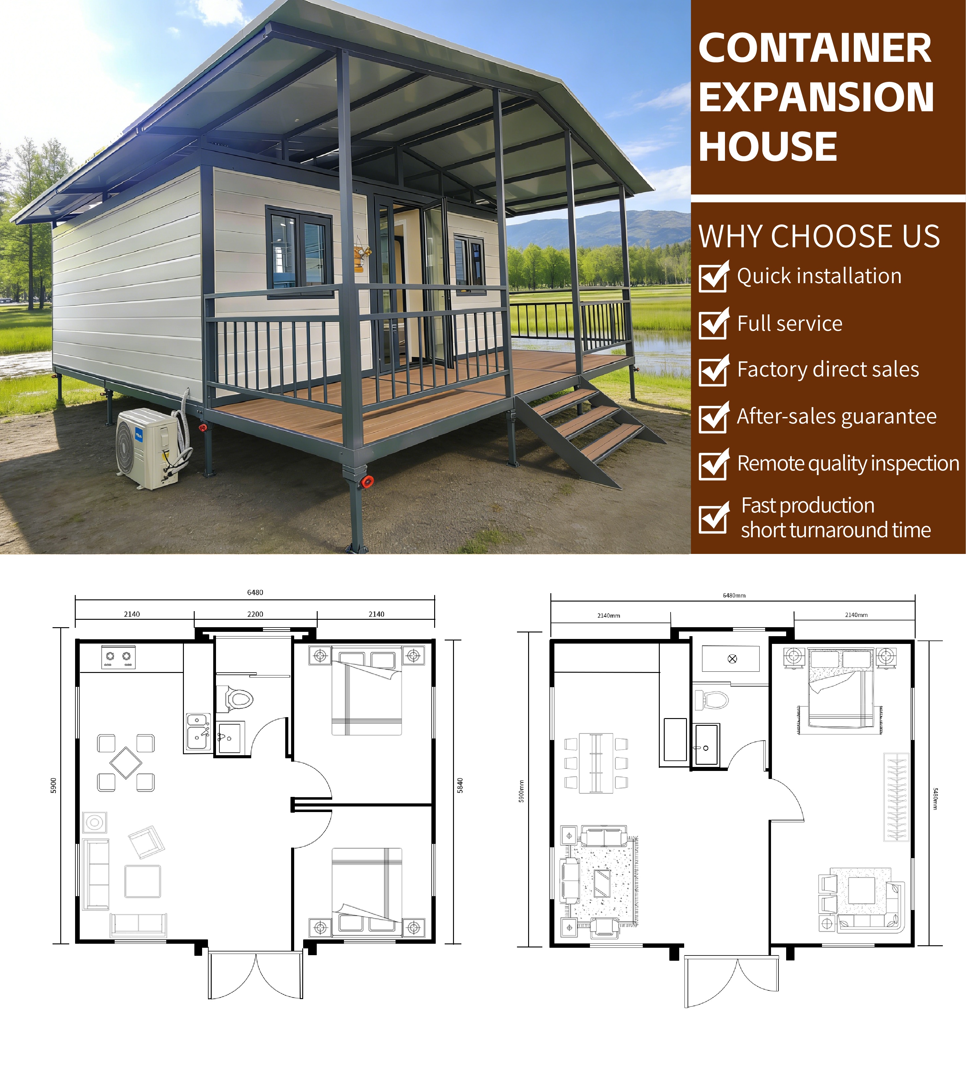Eco Scenic Homestay Prefabricated 40Ft 20Ft Container Expandable House Modular Prefabricated Villa With Balcony