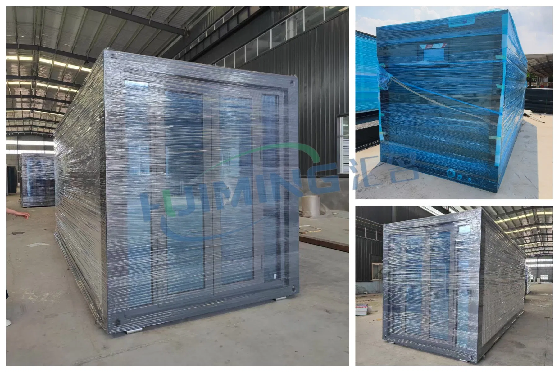 Loading container houses onto shipping trucks