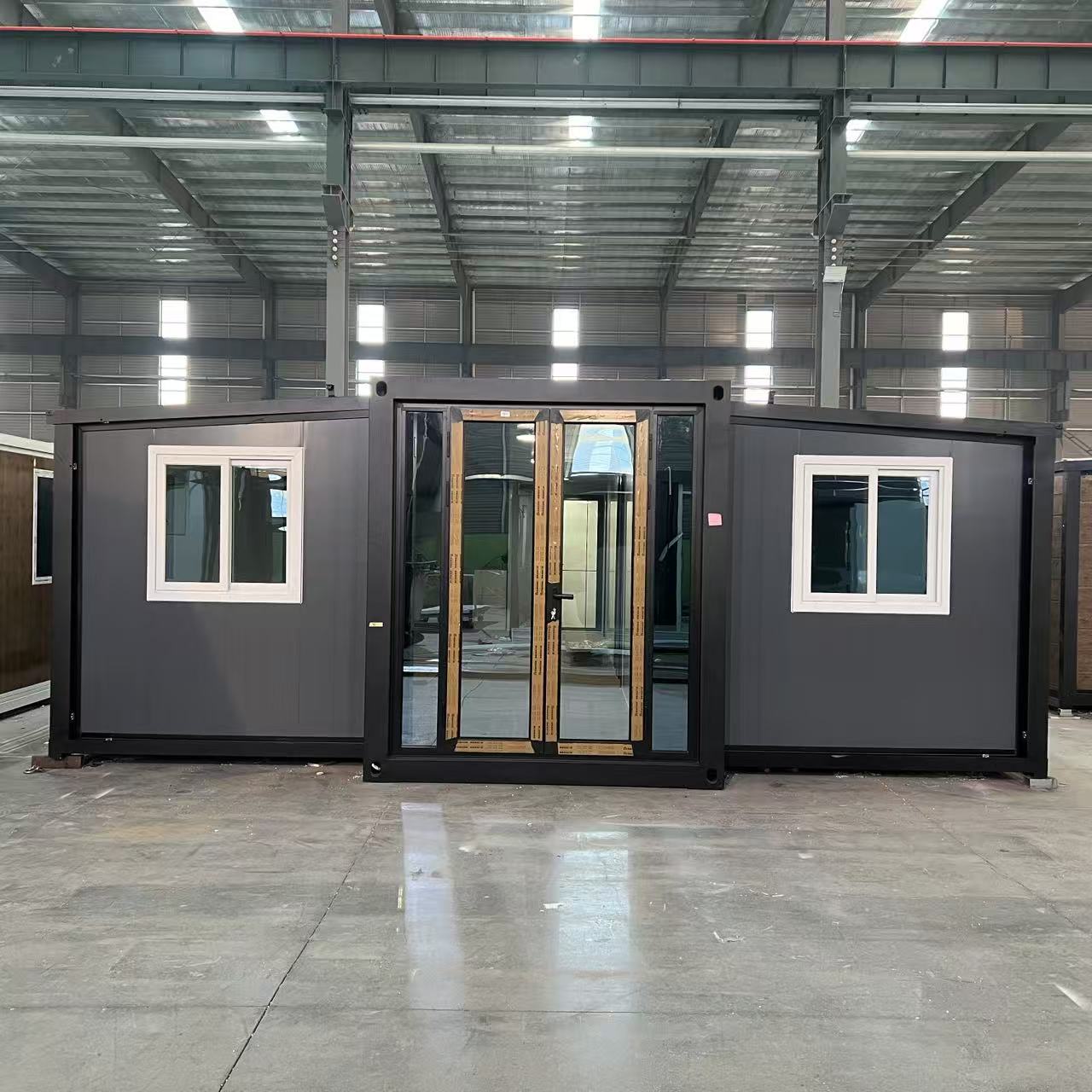 40FT Dark Gray Expandable Container House with Bathroom Luxury Camping House Living Container House Windproof Prefab Homes