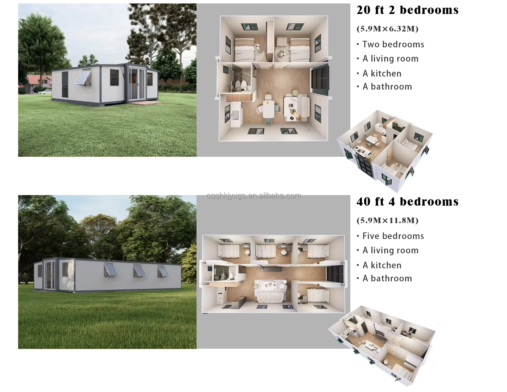 Luxury 20 40ft Prefab Folding Expandable Steel Container Houses Four Bedrooms One Bathroom with Sandwich Panel Material on Sale
