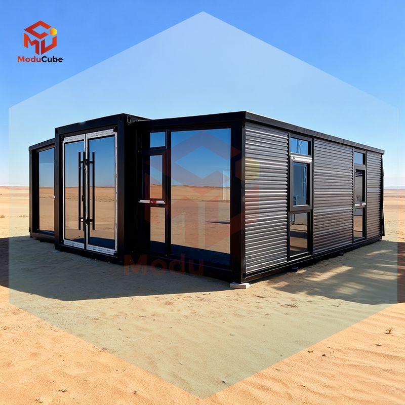 Moducube Ready-Made Glass Curtain 20FT Expandable Container House Modular Home Villas with Toilet for Office Use
