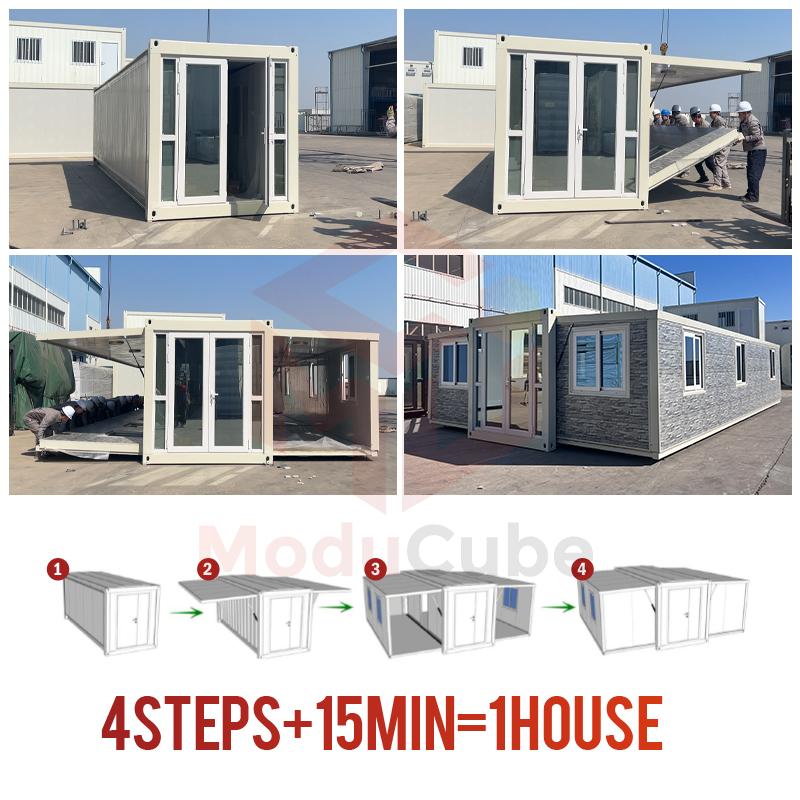 Moducube Ready-Made Glass Curtain 20FT Expandable Container House Modular Home Villas with Toilet for Office Use