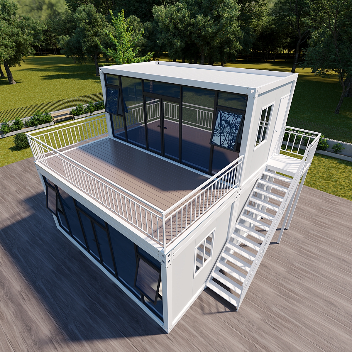 Two Story Prefab Container House Double Layer with Terrace Modular Preassembled Foldable Villa for Residential Living Use