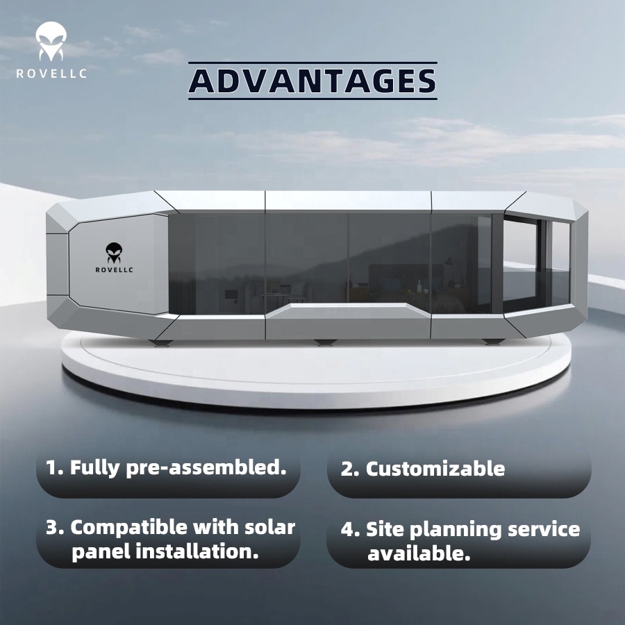 ROVELLC Premium Prefab Modular Steel Capsule Home Expandable 2-Bedroom Tiny House Modern Design for Warranty for Hotels Eco