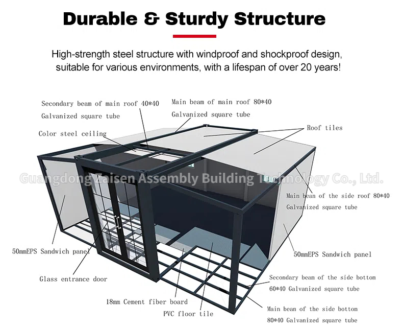 20 \ 40 Feet Double-Wing Prefab House Container Folding House Expansion Container Two-in-One Container Room