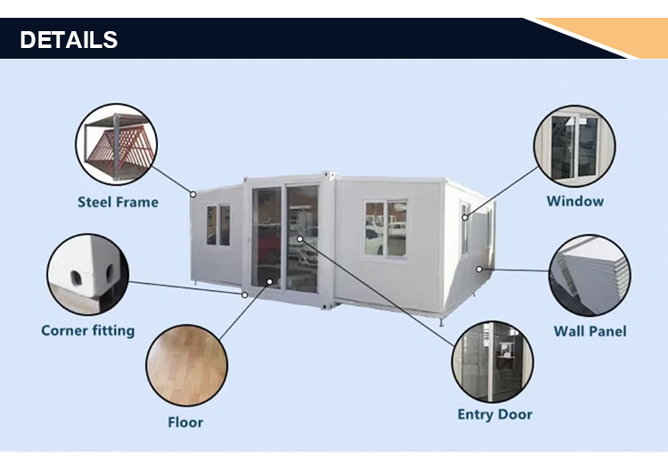 Custom Prefabricated 20Ft 40Ft Steel Container Expandable House Two Bedroom Modern European Movable Living Room Kitchen Office