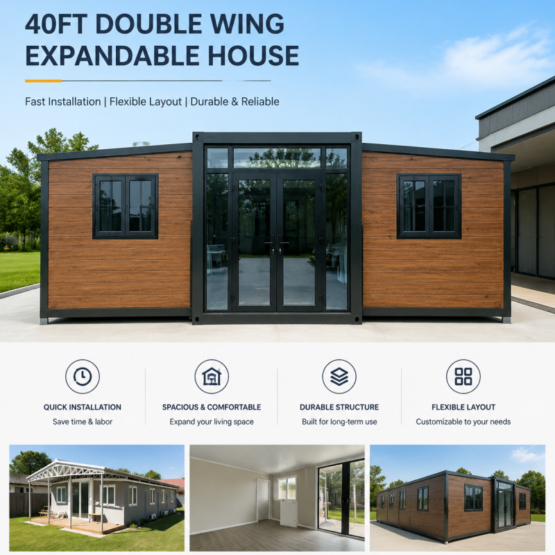 40ft Expandable Container House Modern Prefabricated Modular Double Wing Folding Mobile Clinic Classroom Office Space