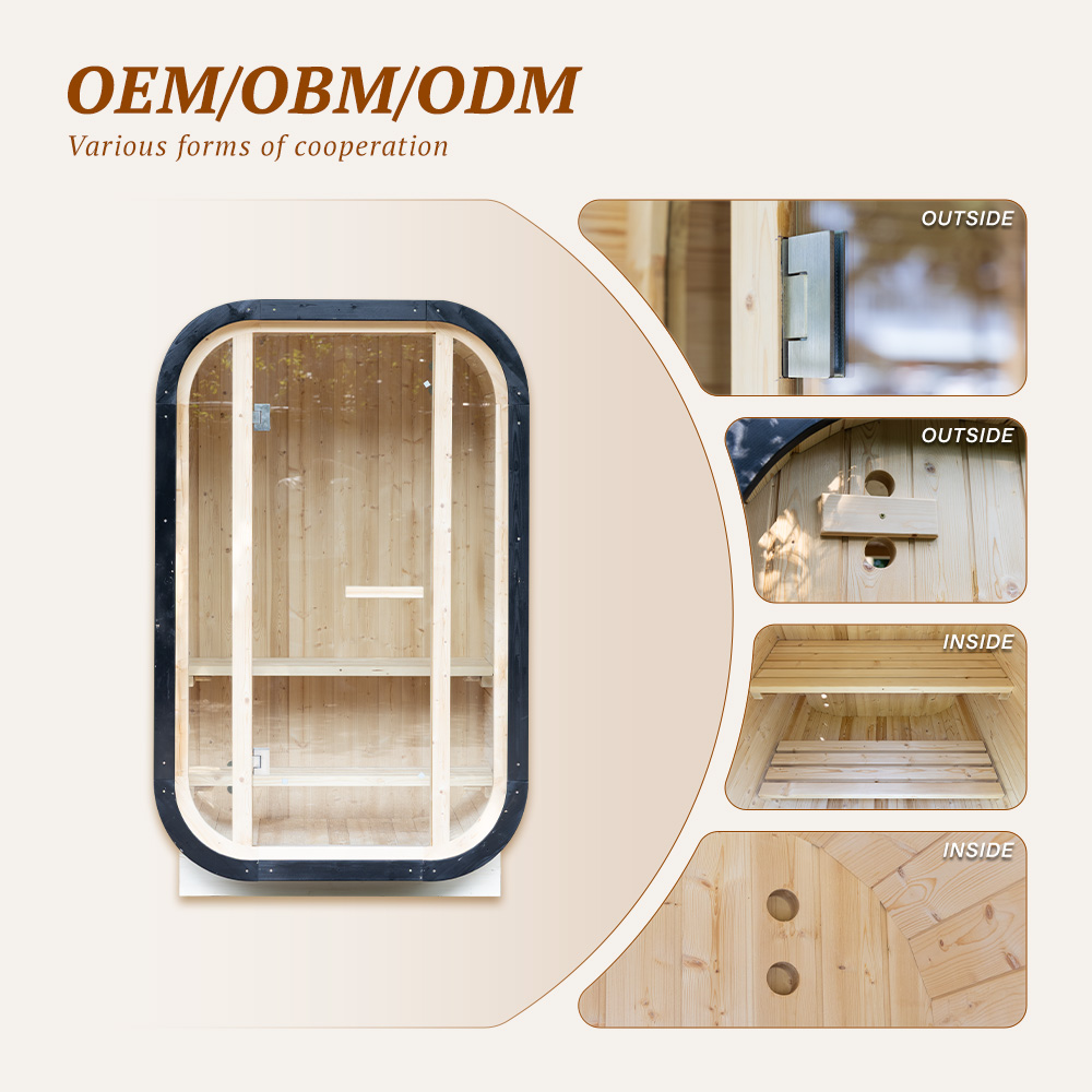 Luxury Outdoor Pod Sauna Room With Full Glass Front Thermowood Backyard Garden Home Wellness Retreat Cabin