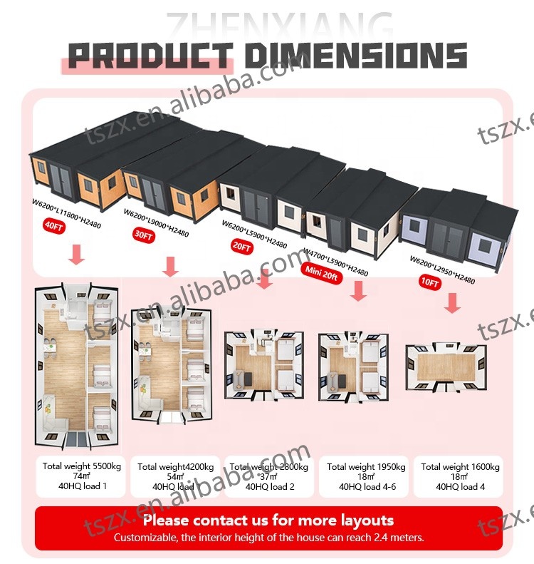 Complete Prefab 20Ft 30FT 40Ft Expandable Container Home Bathroom Prefabricated Foldable House Casa Modular